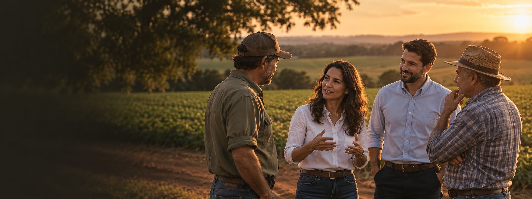 Produtores e assessores conversando no campo